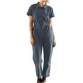 thumbnail image 1 of Staron Women's Casual Jumpsuit Pants Solid Pleated Waist Zip-Up Lapel Romper Short Sleeve Round Neck Loose Comfy Travel Vacation, Gray M, 1 of 6