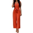 thumbnail image 1 of Staron Women's Casual Jumpsuit Sleeveless Belted Solid Color Loose Fit Romper Vacation Travel Party, Orange 3XL, 1 of 5