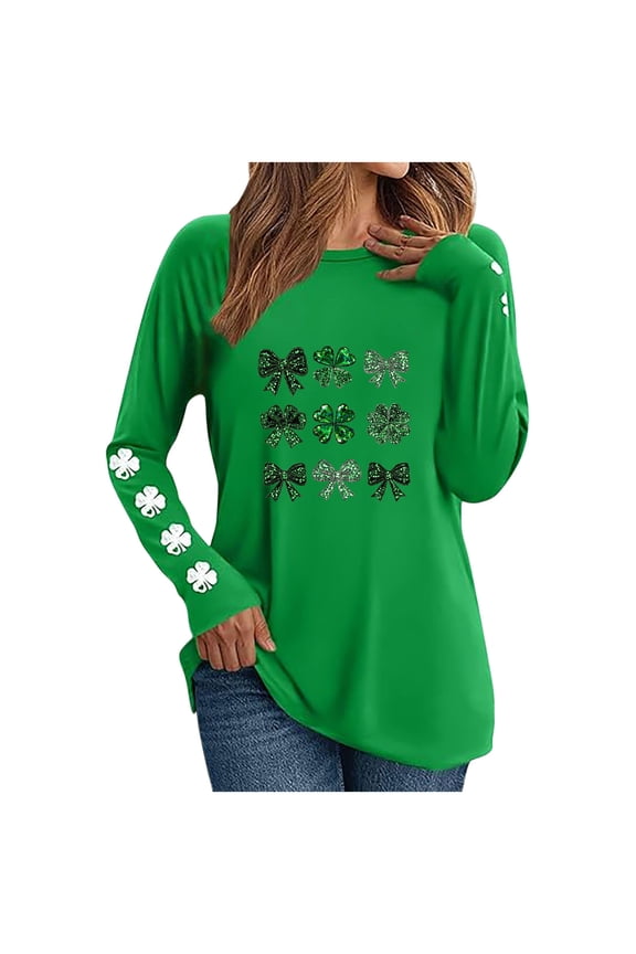 Women's Casual Long Sleeve Striped Heart Print Blouse Loose Round Neck T-Shirt Top Spring Summer Vacation Party, Army Green L