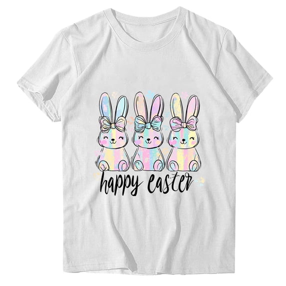 Staron Women's Casual Loose Fit Easter Print Round Neck Short Sleeve T-Shirt Basic Fashion Graphic Tee, White XXL