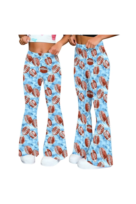 Women's Casual Loose Flare Pants Yoga Wide Leg Trousers Unstructured Print Sport Fitness Comfy Relaxed Athletic Workout Pants, Light Blue S