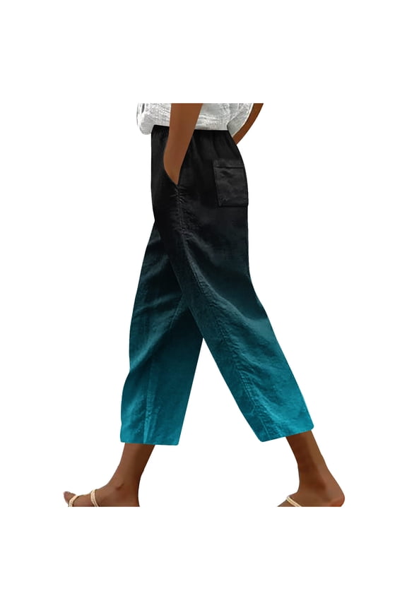 Women's Casual Loose Harem Pants Cropped Drawstring Elastic Waist Fashionable Solid Color with Pockets, Sky Blue XXL