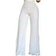 thumbnail image 1 of Staron Women's Casual Loose Wide Leg Flared Pants Solid Color Comfy Stretchy Lounge Yoga Sweatpants with Track Cuff, White S, 1 of 6
