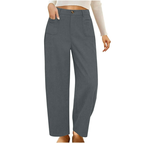Staron Women's Casual Pants High Waist Straight Leg Wide Leg Corduroy Trousers with Pockets Slightly Flared Relaxed Comfy Solid Color Pant, Dark Gray M