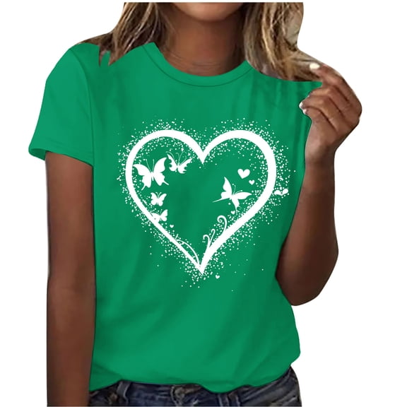 Staron Women's Casual Printed Short Sleeve Round Neck Tops Funny Graphic Tee Shirt Blouse Loose Fit Festival Holiday Vacation Basic Comfy, Green S