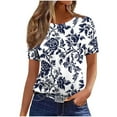 thumbnail image 1 of Staron Women's Casual Printed T-Shirt Round Neck Short Sleeve Loose Fit Basic Top for Party Vacation Travel, Navy 3XL, 1 of 4