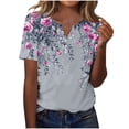 thumbnail image 1 of Staron Women's Casual Printed V-Neck Button-Down Short Sleeve Blouse Loose Fit T-Shirt Top, Purple S, 1 of 7