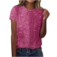 thumbnail image 1 of Staron Women's Casual Pullover Shirt with Sequins Round Neck Short Sleeve Blouse Loose Comfy Fashion Tops, Hot Pink XXL, 1 of 6
