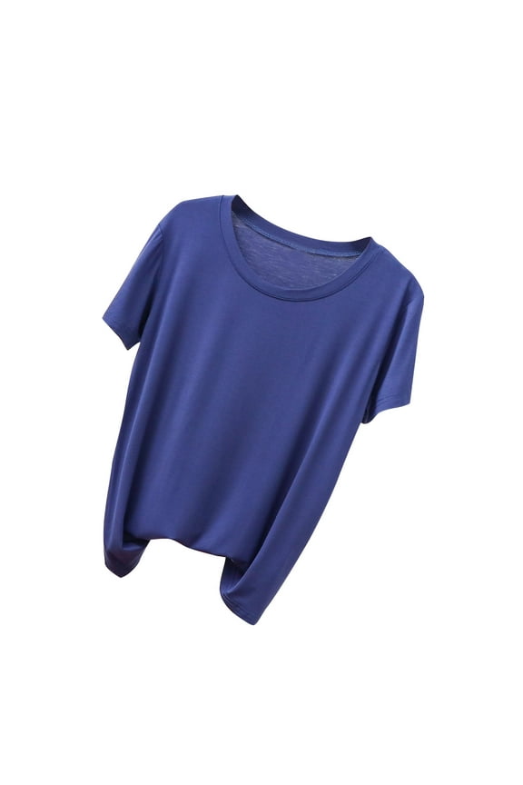 Women's Casual Short Sleeve Round Neck Top Basic Comfy Fitted Blouse Shirt Spring Summer Travel Party, Blue L