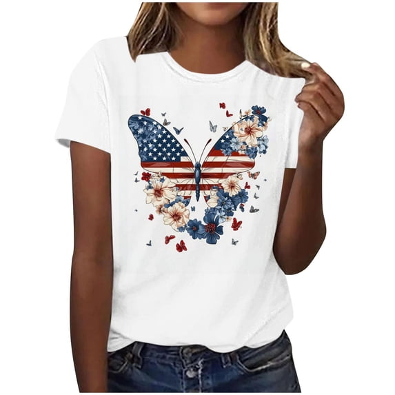 Staron Women's Casual T-Shirt Independence Day Printed Short Sleeve Crew Neck Loose Fit Graphic Tee Top, 3XL