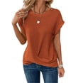thumbnail image 1 of Staron Women's Casual Top Crew Neck Short Sleeve Loose Knit Side Solid Color Relaxed Shirt, Orange XXL, 1 of 6