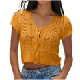 thumbnail image 1 of Staron Women's Casual Top V Neck Short Sleeve Loose Cropped Bow Tie Hollow Out Blouse Shirt, Orange L, 1 of 7