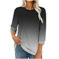 thumbnail image 1 of Staron Women's Casual Tops 3/4 Sleeve Round Neck Blouse Loose Fit Ombre Color Fashion Basic Comfy Relaxed Tee Shirt, Black XL, 1 of 6