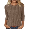 thumbnail image 1 of Staron Women's Casual Tops 3/4 Sleeve Round Neck Solid Color Blouse Basic Comfy Relaxed Loose Fit T-Shirt, Brown M, 1 of 5