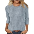 thumbnail image 1 of Staron Women's Casual Tops 3/4 Sleeve Round Neck Solid Color Blouse Basic Comfy Relaxed Loose Fit T-Shirt, Light Blue M, 1 of 5