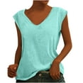 thumbnail image 1 of Staron Women's Casual V-Neck Cap Sleeve Solid Color Tank Top Loose Fit Basic Blouse T-Shirt, Mint Green M, 1 of 7