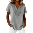 thumbnail image 1 of Staron Women's Casual V Neck Short Sleeve Blouse Loose Fit Textured Button Down Shirt with Eyelet Detail Spring Summer Top, Gray L, 1 of 6