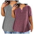 thumbnail image 1 of Staron Women's Casual V-Neck Short Sleeve Oversized T-Shirt 2-Pack Solid Color Basic Loose Plus Size Top, Wine XXL, 1 of 3