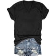 thumbnail image 1 of Staron Women's Casual V-Neck Short Sleeve T-Shirt Basic Solid Color Top Layering Loose Fit Comfy Everyday Tee, Black XL, 1 of 2
