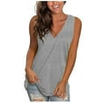 thumbnail image 1 of Staron Women's Casual V-Neck Sleeveless Tops Solid Color Loose Blouses Basic Comfy Relaxed Fashion Tank Top, Gray XXL, 1 of 4
