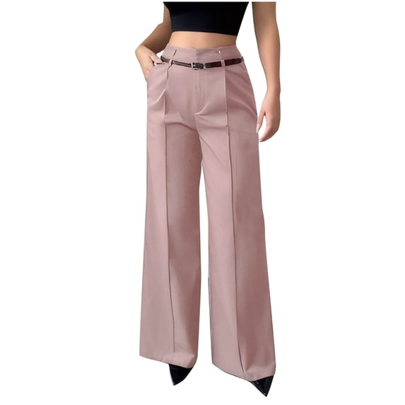 Staron Women's Casual Wide Leg Pants High Waist Straight Leg Zipper Two Pockets Loose Fit Comfortable Trousers, Pink L