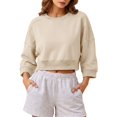 thumbnail image 1 of Staron Women's Crop Tops Crew Neck 3/4 Sleeve Loose Casual Short Sweatshirt Lightweight Drop Shoulder Pullover Top Beige XXL, 1 of 7