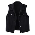 thumbnail image 1 of Staron Women's Denim Vest Button Down Collar Sleeveless Slim Short Tank Waistcoat Casual Fashion Tops, Black XL, 1 of 7