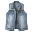 thumbnail image 1 of Staron Women's Denim Vest Button Down Collar Sleeveless Slim Tank Waistcoat Casual Fashion Tops, Dark Blue XL, 1 of 7