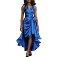 thumbnail image 1 of Staron Women's Dress Casual Party V-Neck Sleeveless Ruffle Hem A-Line Cocktail Evening Elegant Solid Color, Blue XL, 1 of 7