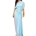 thumbnail image 1 of Staron Women's Dress Shawl Wrap Pleated Waist Cinched Long Dress Round Neck Sleeveless Elegant Casual Party Vacation, Light Blue S, 1 of 6
