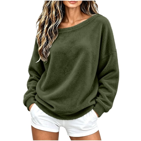 Staron Women's Fall Winter Off Shoulder Long Sleeve Oversized Comfy Casual Sweater Top Army Green L