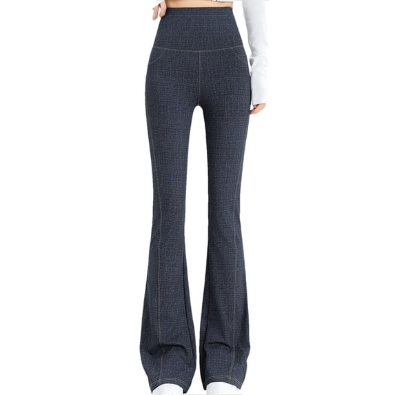 Staron Women's High Waist Flare Leggings Fashion Jean Yoga Pants Stretchy Elastic Pocket Casual Workout Running Fitness Pants, Black XL