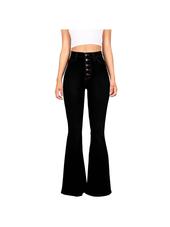 Women's High Waist Flared Jeans Bootcut Pants Fitted Tummy Control Butt Lifting Casual Stretch Denim Trousers, Black M