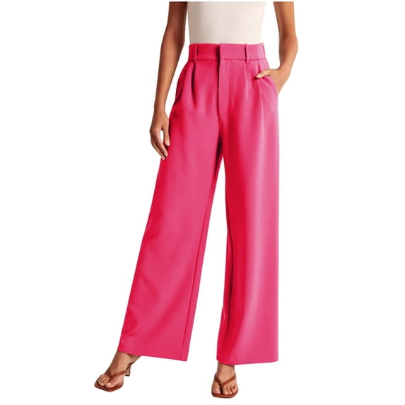Staron Women's High Waist Wide Leg Pants Casual Suit Pants Solid Color Fashion Loose Fit Trousers, Hot Pink L