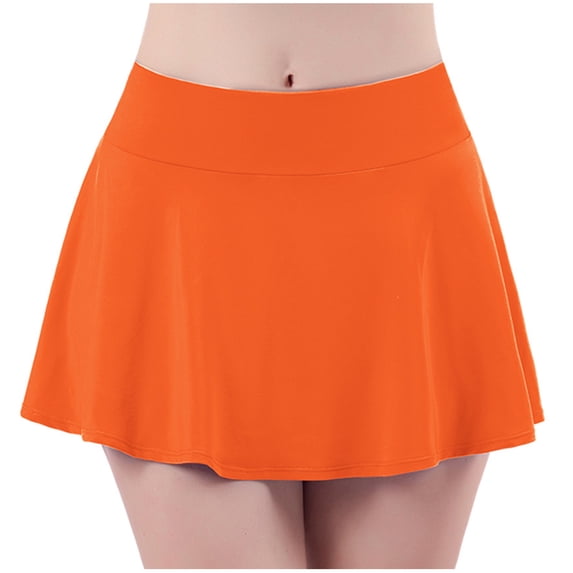 Staron Women's High Waist Yoga Skorts with Pockets High Stretch Fitness Tennis Running Casual Comfy Athletic Skort, Orange XXL