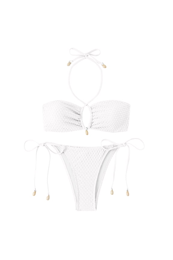 Women's High Waisted Bikini Set Drawstring Adjustable Push Up Swimsuit Two Piece Beach Vacation Casual, White M