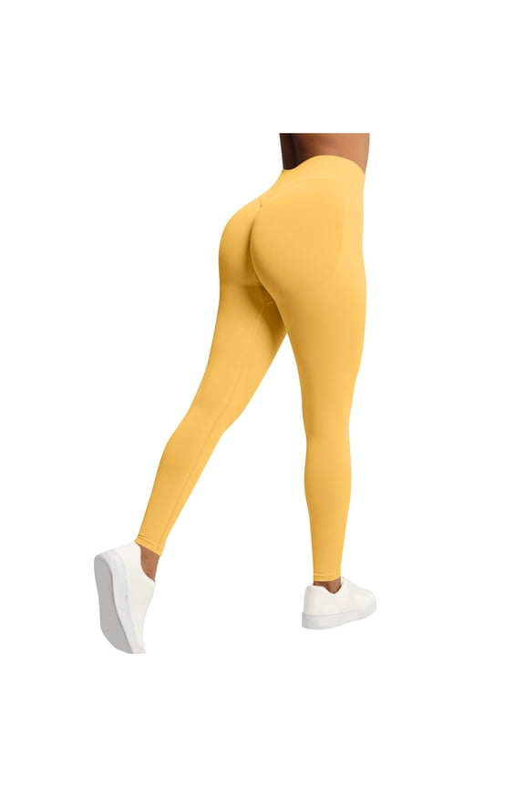 Women's High Waisted Yoga Pants Seamless Butt Lift Fitness Leggings Running Workout Sports Tights with Elastic Waistband, Yellow S