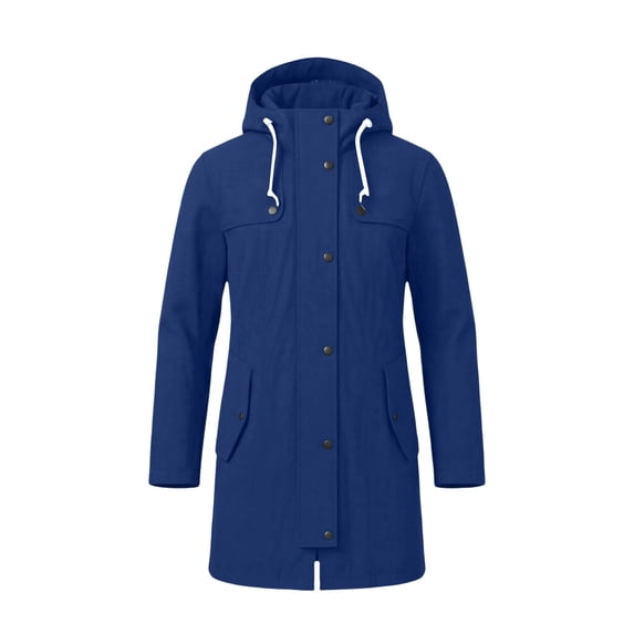 Staron Women's Hooded Jacket Waterproof Long Sleeve Lightweight Rain Jacket Hooded Windbreaker with Pockets for Outdoor Blue XL