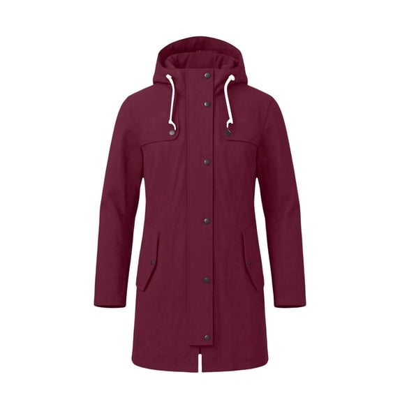 Staron Women's Hooded Jacket Waterproof Long Sleeve Lightweight Rain Jacket Hooded Windbreaker with Pockets for Outdoor Wine XXL
