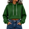 thumbnail image 1 of Staron Women's Hoodie Crop Tops Casual Oversized Long Sleeve Crewneck Pullover Sweatshirt Solid Comfy Fall Winter Spring Fashion Hooded Tops Green S, 1 of 6