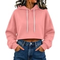 thumbnail image 1 of Staron Women's Hoodie Crop Tops Casual Oversized Long Sleeve Crewneck Pullover Sweatshirt Solid Comfy Fall Winter Spring Fashion Hooded Tops Pink XXL, 1 of 7