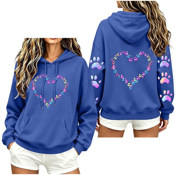 Staron Women's Hoodie Hooded Long Sleeve Graphic Hearts Casual Crewneck Sweatshirt Loose Cute Pullover Hoodies Tops Blue XL