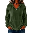 thumbnail image 1 of Staron Women's Hoodie Soft Hooded Long Sleeve V Neck Solid Casual Comfy Loose Pullover Sweatshirt Army Green L, 1 of 5