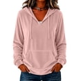 thumbnail image 1 of Staron Women's Hoodie Soft Hooded Long Sleeve V Neck Solid Casual Comfy Loose Pullover Sweatshirt Pink S, 1 of 5