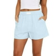 thumbnail image 1 of Staron Women's Linen Shorts Casual Wide Leg Elastic Waist Comfortable Solid Color Vacation Beach Relaxed Shorts, Light Blue M, 1 of 6