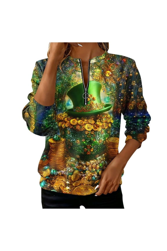 Women's Loose Casual Sweatshirt Long Sleeve Round Neck Tunic Top Funny Print Blouse Comfy Relaxed Fashion Trendy Party Dating, S