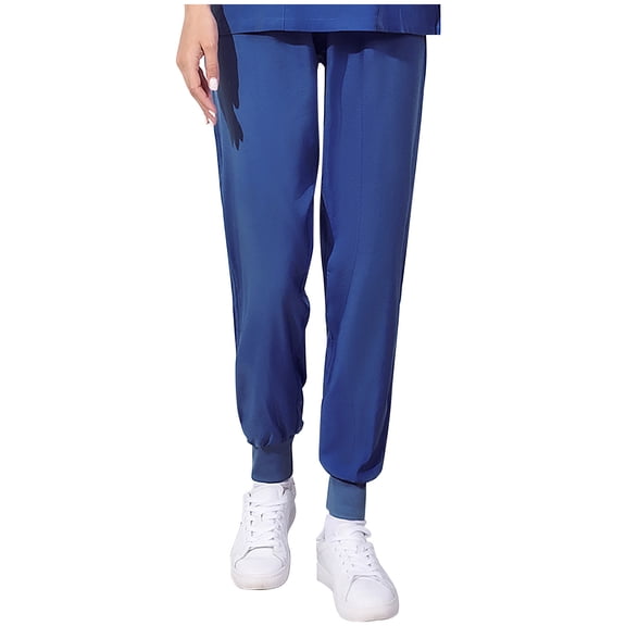 Staron Women's Loose Fit Work Pants Nurse Scrubs Casual Bunched Cuff Solid Color Comfortable Professional Uniform Trousers, Dark Blue XXL