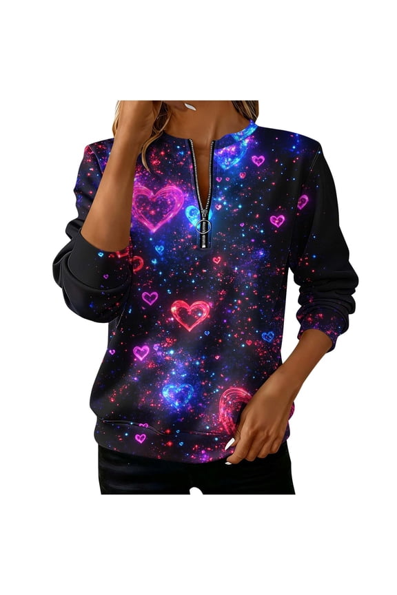 Women's Loose Sweatshirt Casual Long Sleeve Round Neck Funny Print Tunic Blouse Comfy Relaxed Fashion Top with Pockets, XXL