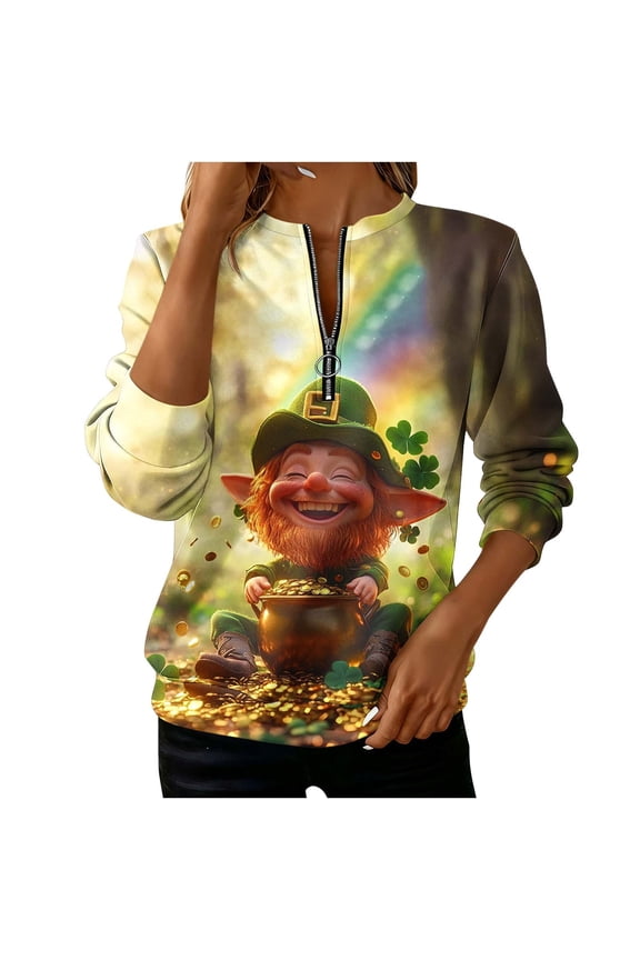 Women's Loose Sweatshirt Casual Long Sleeve Round Neck Tunic Blouse Funny Print Trendy Elegant Comfy Relaxed Top for Spring Fall Winter, M