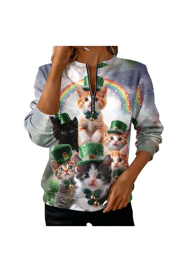 Women's Loose Sweatshirt Casual Long Sleeve Round Neck Tunic Top with Funny Print Trendy Elegant Blouse for Party Dating, XXL